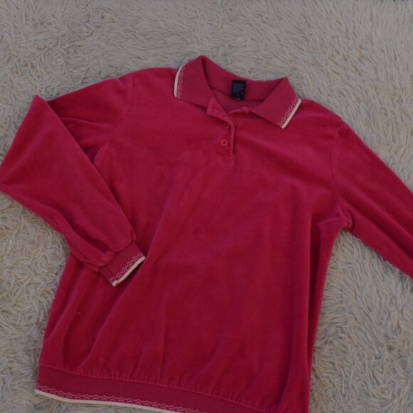 Vintage 80s Hot pink Velour Sweatshirt size M - Picture 5 of 12